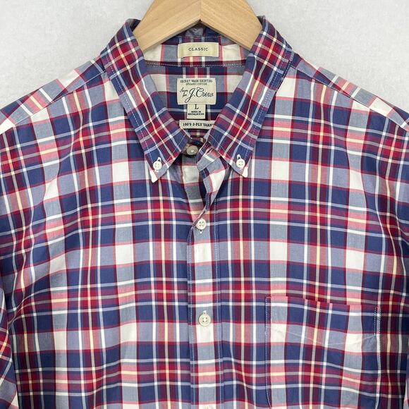 J.CREW Shirt Mens L 2-Ply Yarns Plaid Button Up Secret Wash Organic Cotton Blue - Picture 4 of 14